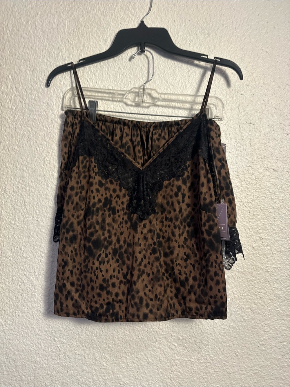 Auden Leopard Print Lace-Trim Cami - Brown/black pj set (M)